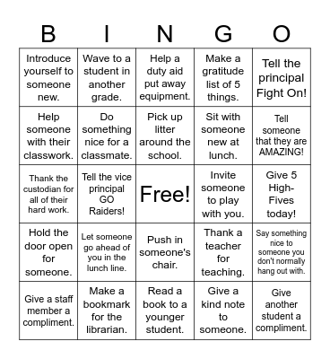 Kindness Bingo Card