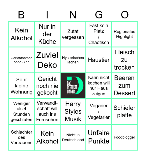 Das Perfekte Dinner Bingo Card