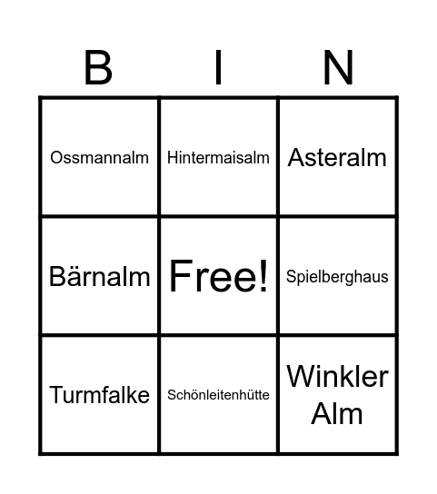 Hüttenbingo Card