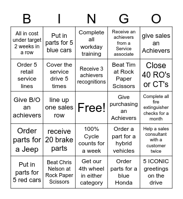 Service tax time Bingo Card