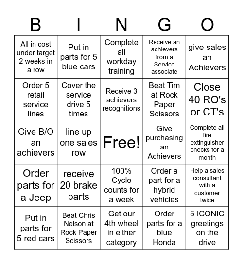 Service tax time Bingo Card