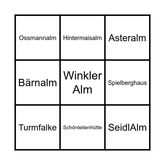 Hüttenbingo Card