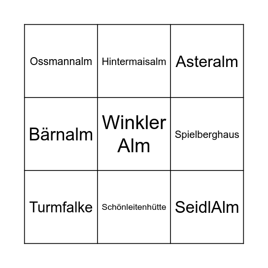 Hüttenbingo Card