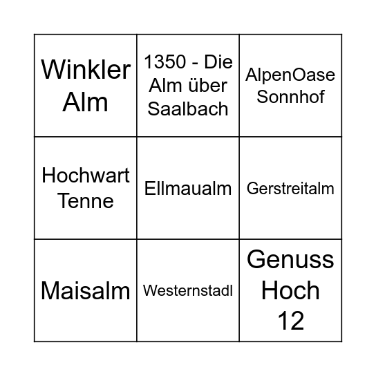 Hüttenbingo Card