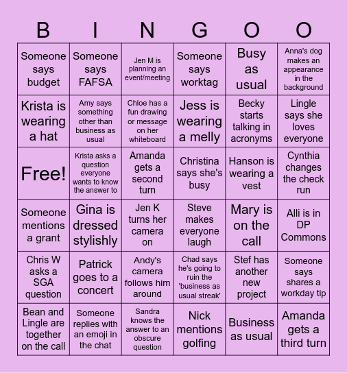 Untitled Bingo Card