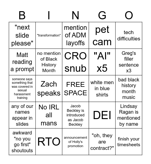 All Mans 2/2025 Bingo Card