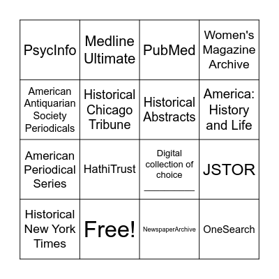 Disease Biography Databases Bingo Card