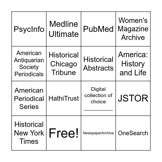 Disease Biography Databases Bingo Card