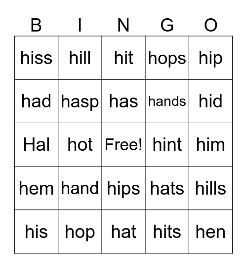 Letter Hh Bingo Card