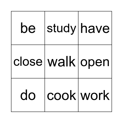 Irregulars and Regulars Verbs Bingo Card