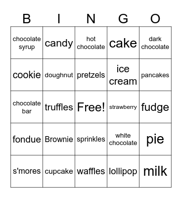Chocolate Magic Bingo Card
