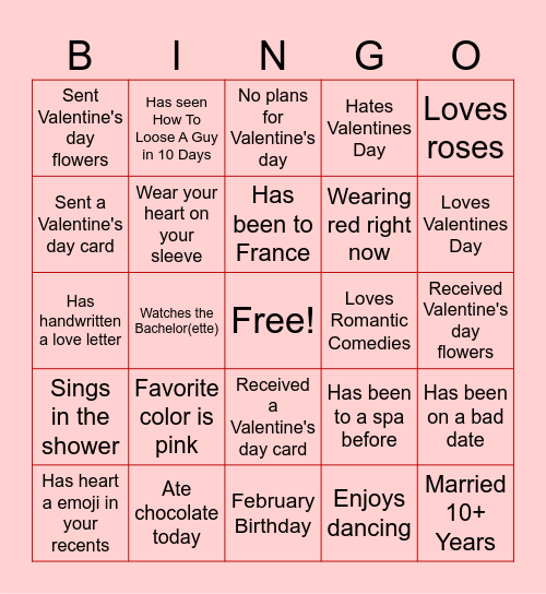 Valentine's Bingo Card