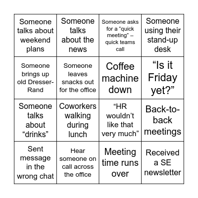 OFFICE BINGO test Bingo Card