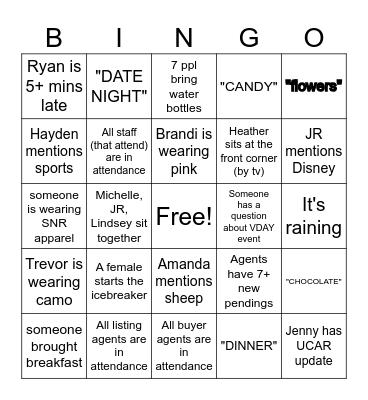 SNR FEBRUARY/VDAY BINGO Card