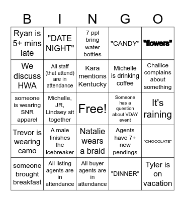SNR FEBRUARY/VDAY BINGO Card