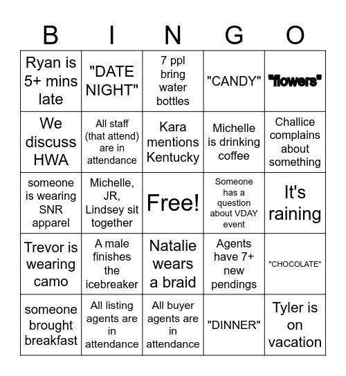 SNR FEBRUARY/VDAY BINGO Card