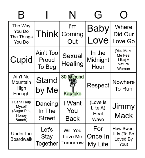 Classic Motown/R&B Bingo Card