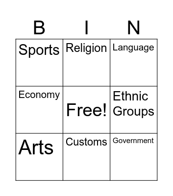 Elements of Culture Bingo Card