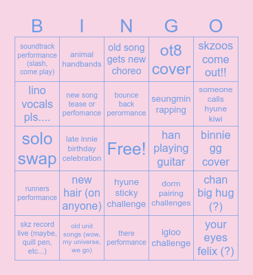 SKZ fanmeeting predictions! Bingo Card