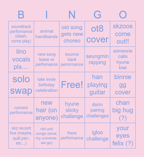 SKZ fanmeeting predictions! Bingo Card
