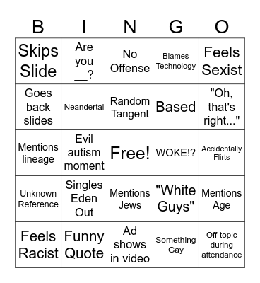 Professor Bingo Card