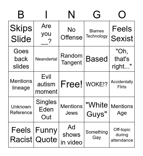 Professor Bingo Card