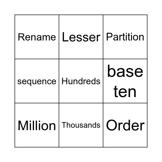 Place Value Bingo Card