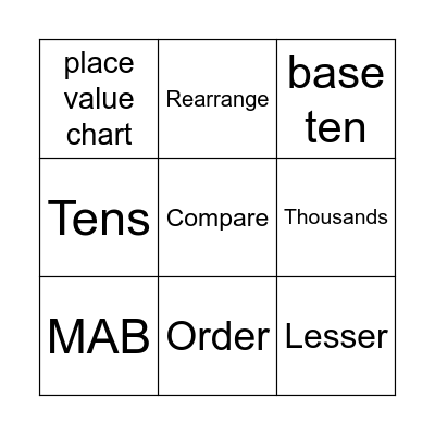 Place Value Bingo Card