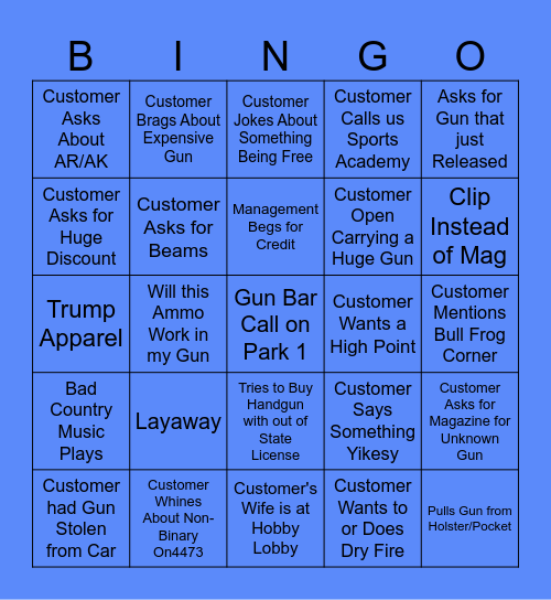 Gun Bar Bingo III Bingo Card