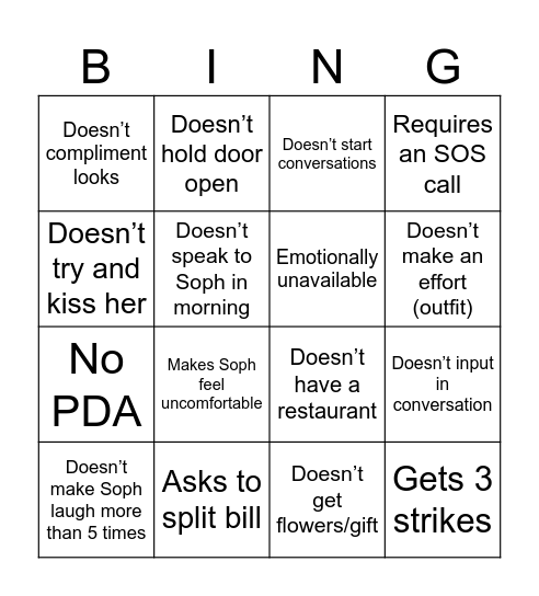 Ben Bing Bingo Card