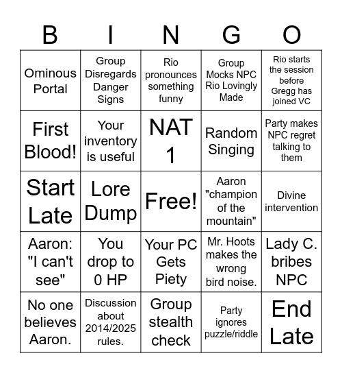 Session 22 Bingo Card