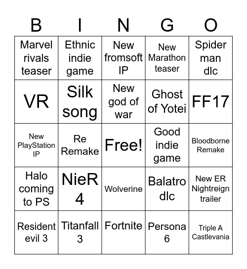 Untitled Bingo Card