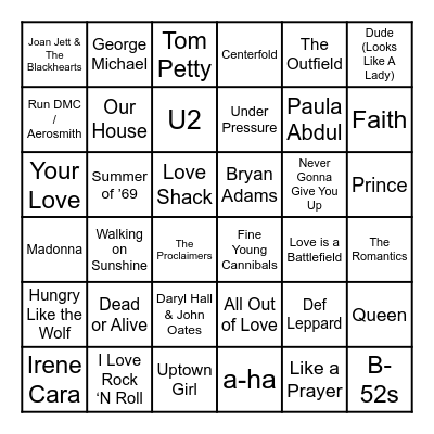 80's Music Bingo Card