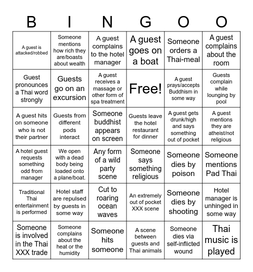 White Lotus Season 3 Bingo Card