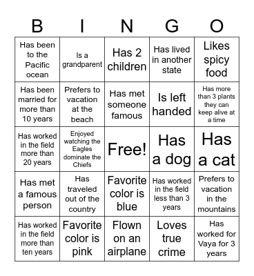 Get to know you Bingo Card