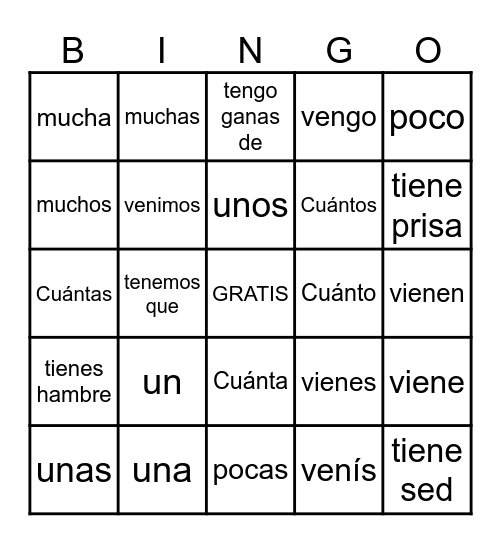 Gramática 4.1 Bingo Card