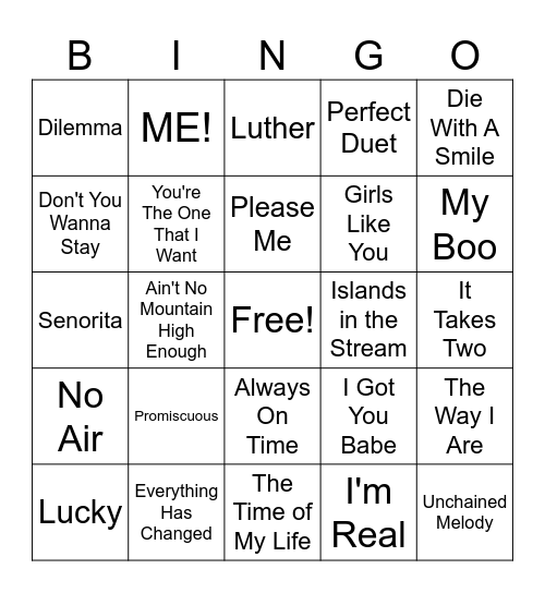 Just Duet Bingo Card