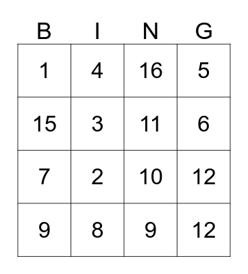 MAS Weekend School Bingo Card