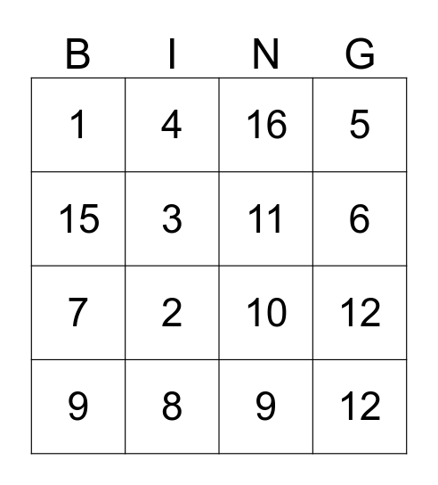 MAS Weekend School Bingo Card