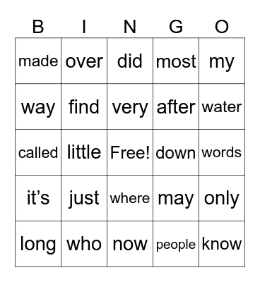 Sight Words #4 Bingo Card