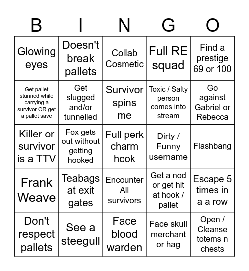 DBD BINGO! Bingo Card