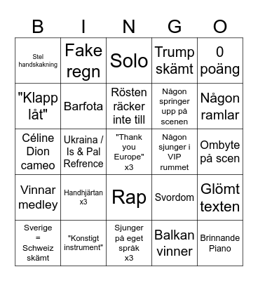 Eurovision 2025 Bingo Card