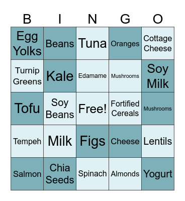 Foods Containing Calcium and Vitamin D Bingo Card