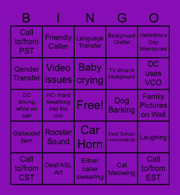VRS SOUNDS & OBSERVATIONS Bingo Card