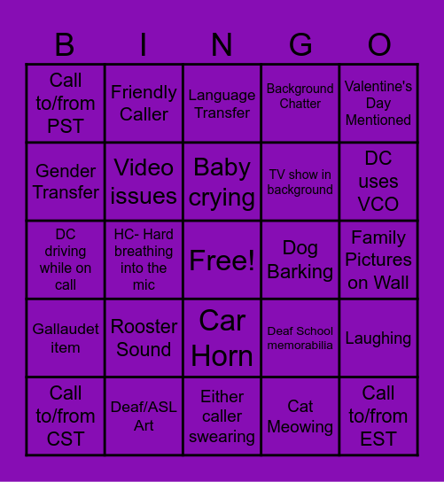 VRS SOUNDS & OBSERVATIONS Bingo Card