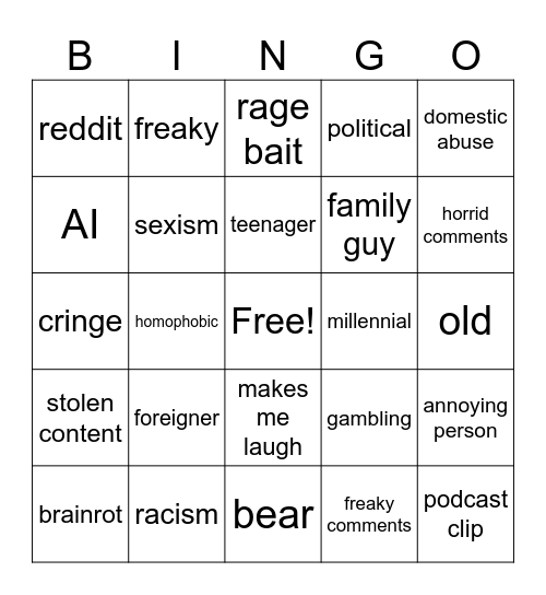 tik tok Bingo Card