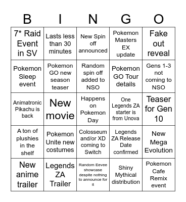 Pokemon Day 2025 Bingo Card