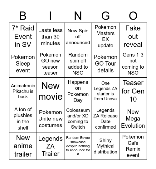 Pokemon Day 2025 Bingo Card
