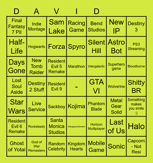 STATE OF PLAY Bingo Card