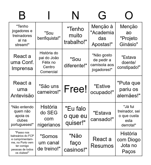 Bingo "Chora Simples" Bingo Card